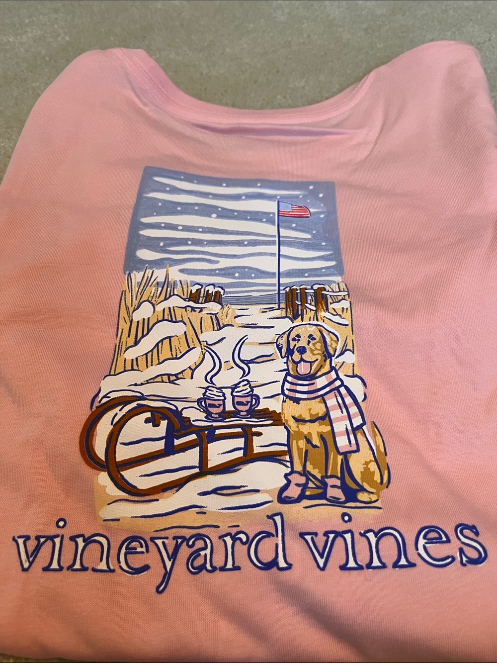 Vineyard Vines Pink Kids Winter Dog Graphic Tee. Medium. Girls. New.